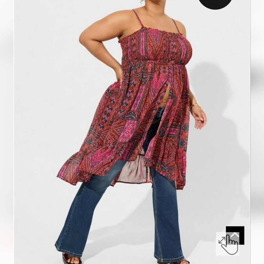 🆕️ PINK GEOMETRIC PATTERNED CHIFFON SLEEVELESS TUNIC